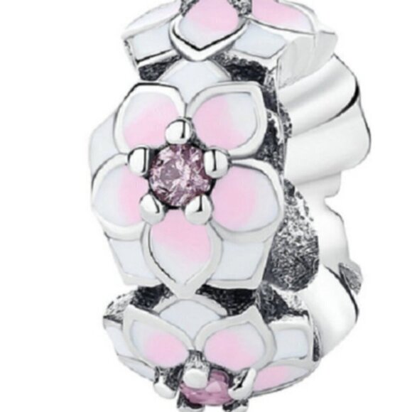 Sterling Silver Pink Magnolia Spacer Charm - Picture 3 of 3